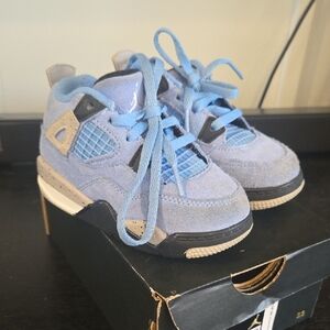 Jordan 4 Kids Light Blue and Beige Sneakers